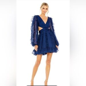 Mac Duggal 68418 Ruffle Sleeve Cutout Indigo Cocktail Dress Size 0